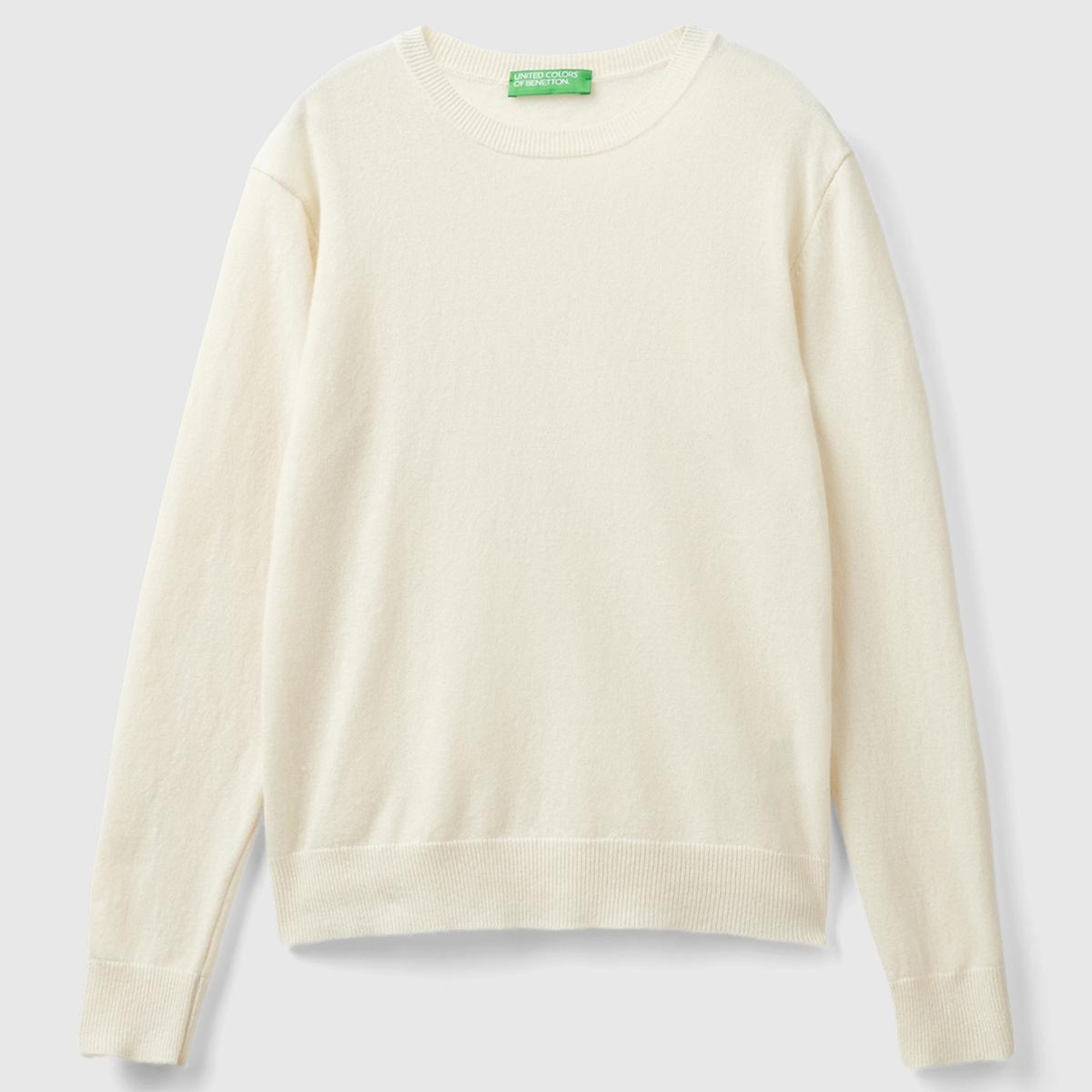 Kadın Krem Bisiklet Yaka %100 Merino Kazak