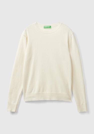  Kadın Krem Bisiklet Yaka %100 Merino Kazak