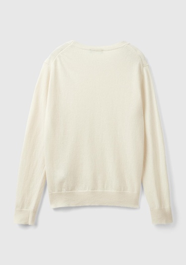  Kadın Krem Bisiklet Yaka %100 Merino Kazak