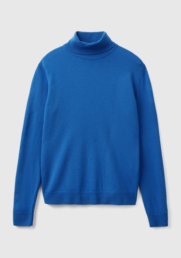  Kadın Gece Mavisi Dik Yaka %100 Merino Kazak