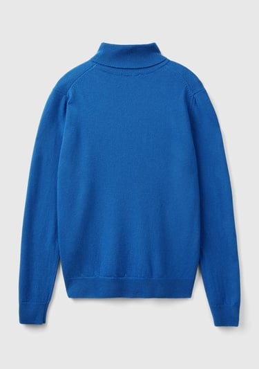  Kadın Gece Mavisi Dik Yaka %100 Merino Kazak