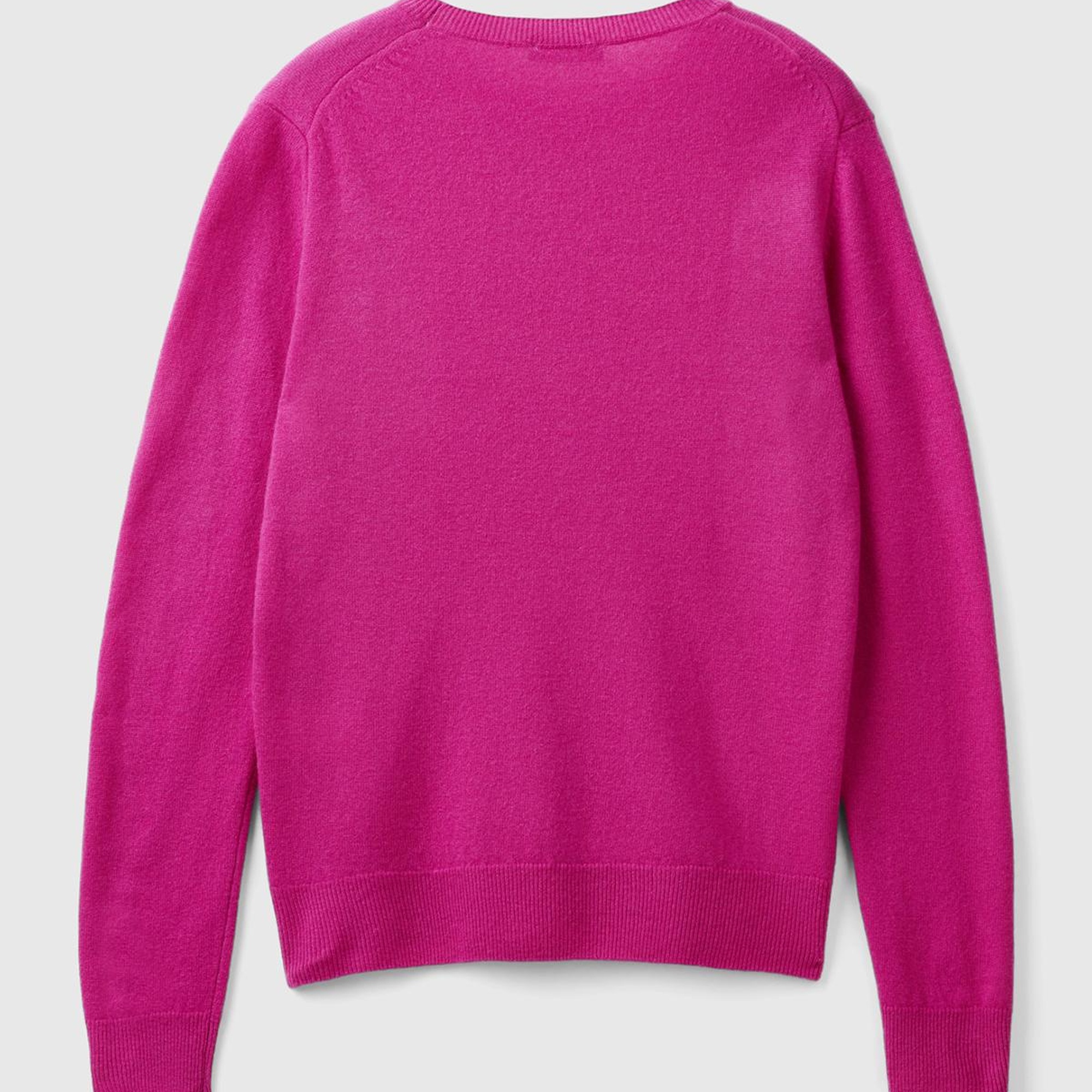 Kadın Fuşya Bisiklet Yaka %100 Merino Kazak