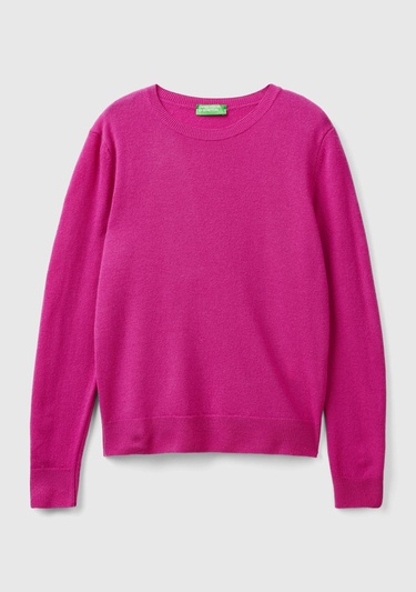  Kadın Fuşya Bisiklet Yaka %100 Merino Kazak