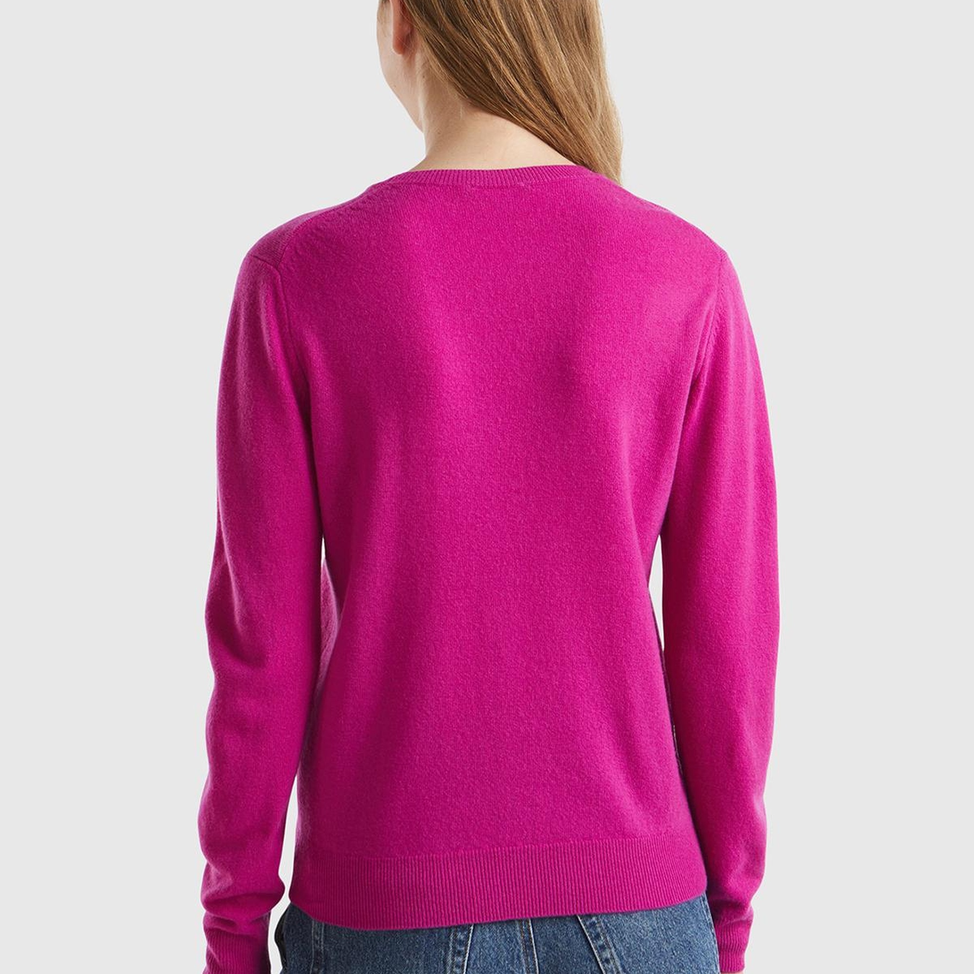 Kadın Fuşya Bisiklet Yaka %100 Merino Kazak