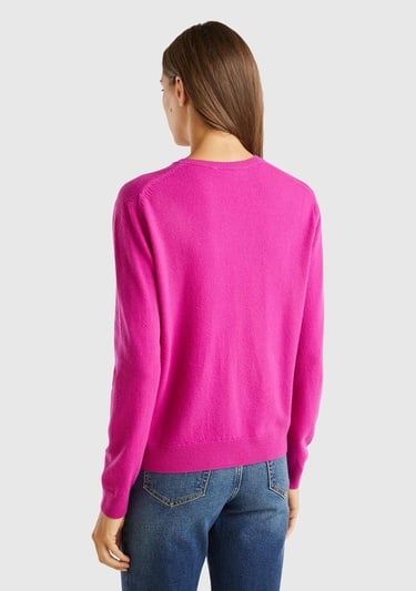  Kadın Fuşya Bisiklet Yaka %100 Merino Hırka