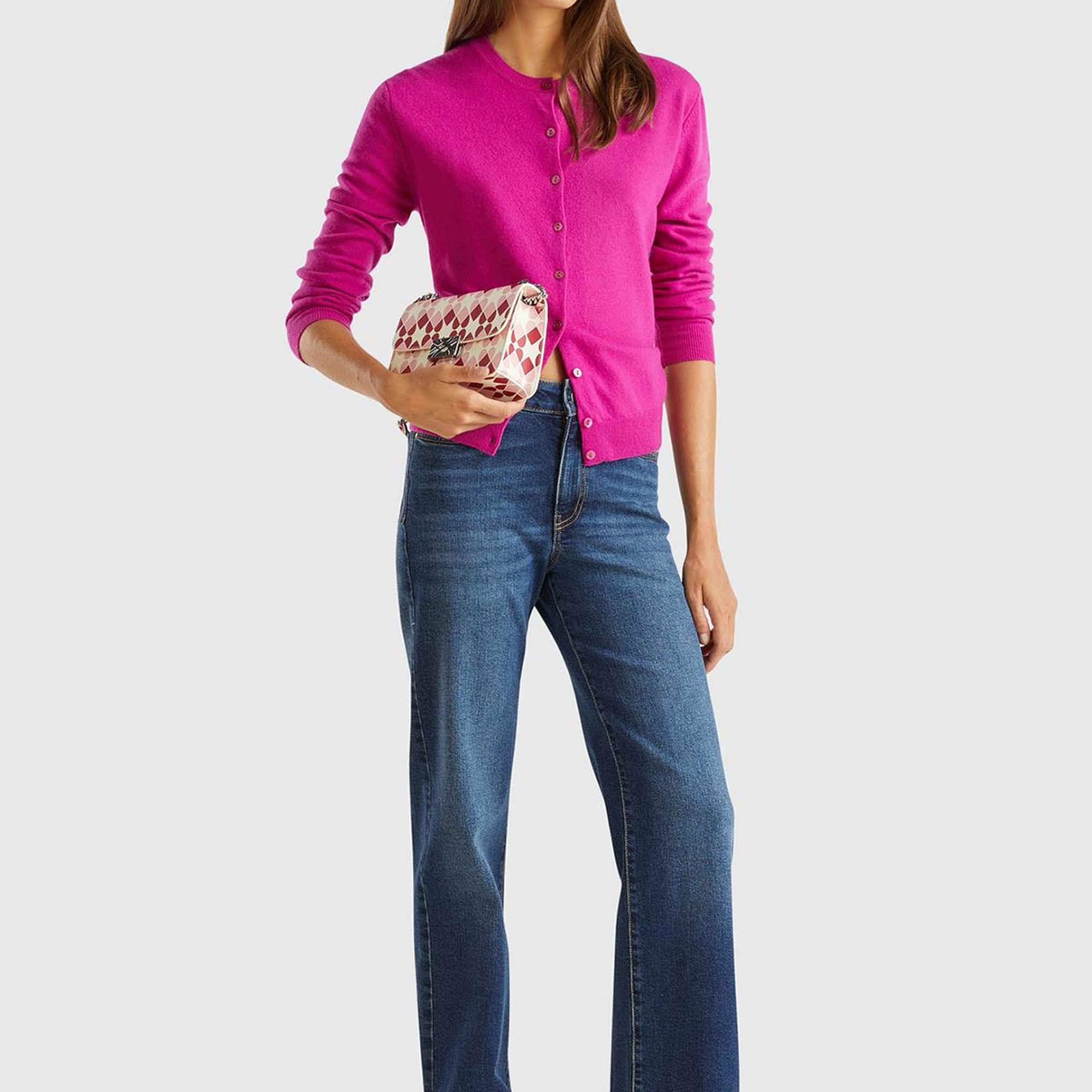 Kadın Fuşya Bisiklet Yaka %100 Merino Hırka