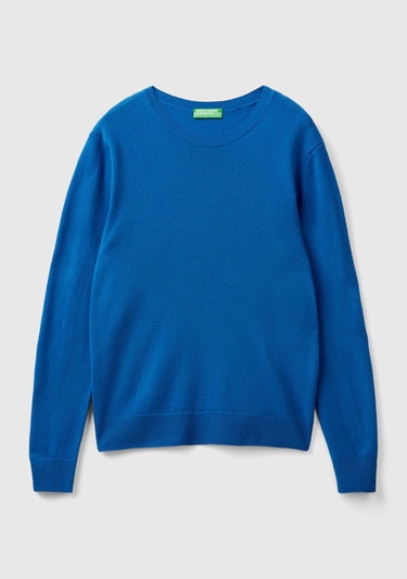  Kadın Gece Mavisi Bisiklet Yaka %100 Merino Kazak