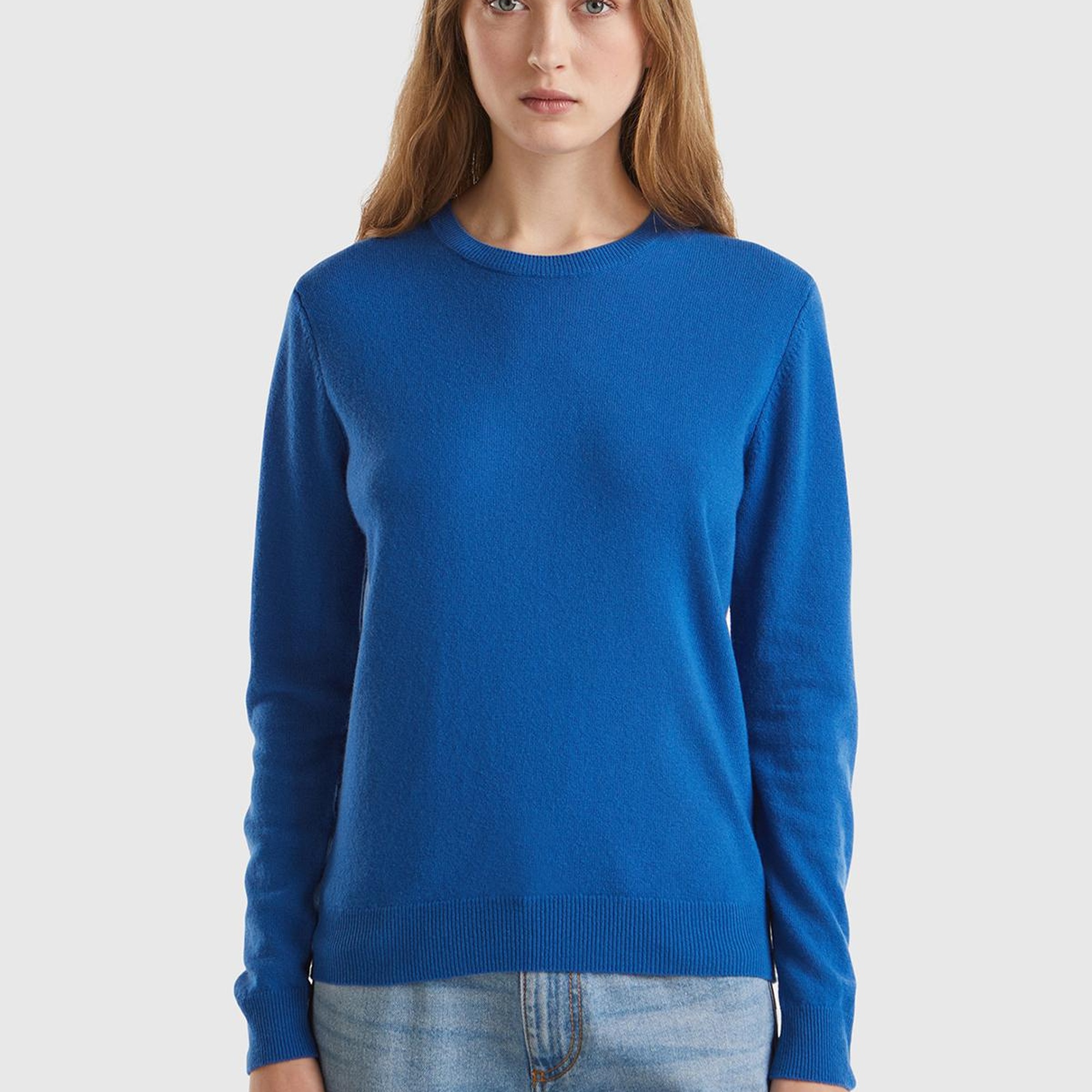 Kadın Gece Mavisi Bisiklet Yaka %100 Merino Kazak