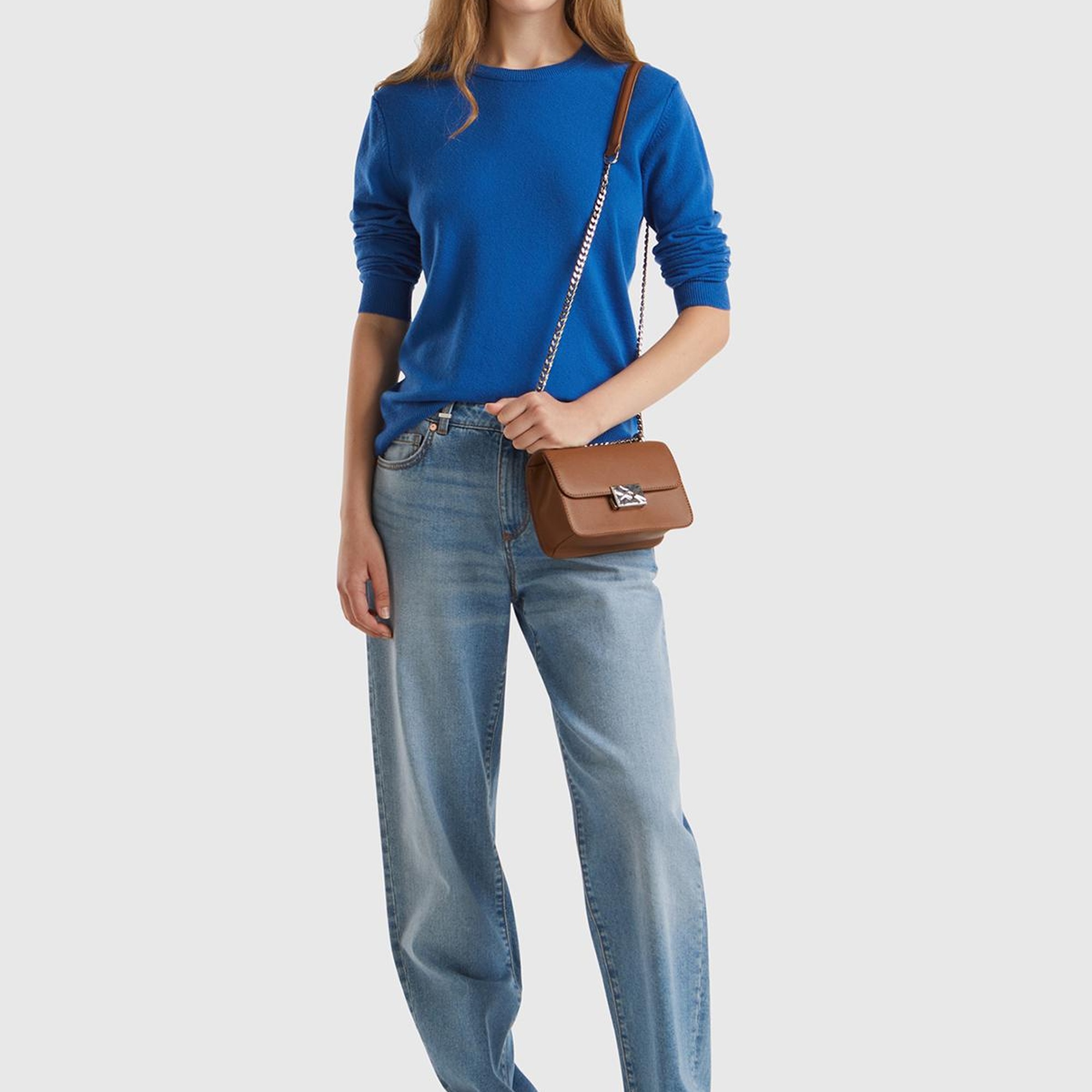 Kadın Gece Mavisi Bisiklet Yaka %100 Merino Kazak