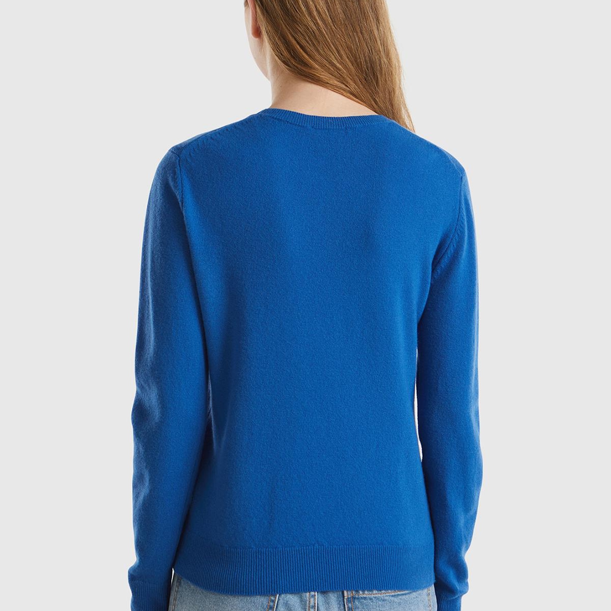 Kadın Gece Mavisi Bisiklet Yaka %100 Merino Kazak