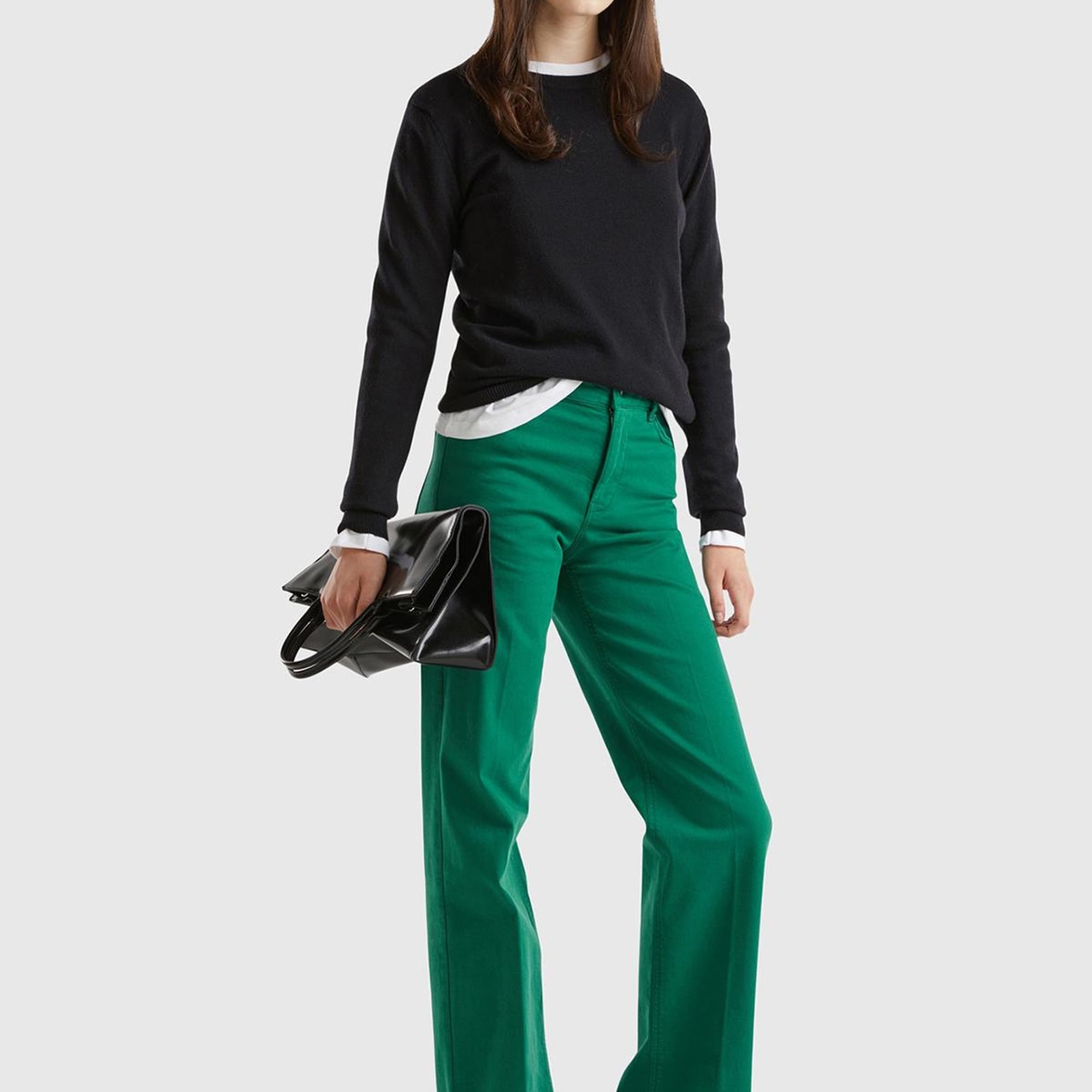 Kadın Siyah Bisiklet Yaka %100 Merino Kazak