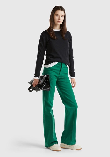  Kadın Siyah Bisiklet Yaka %100 Merino Kazak