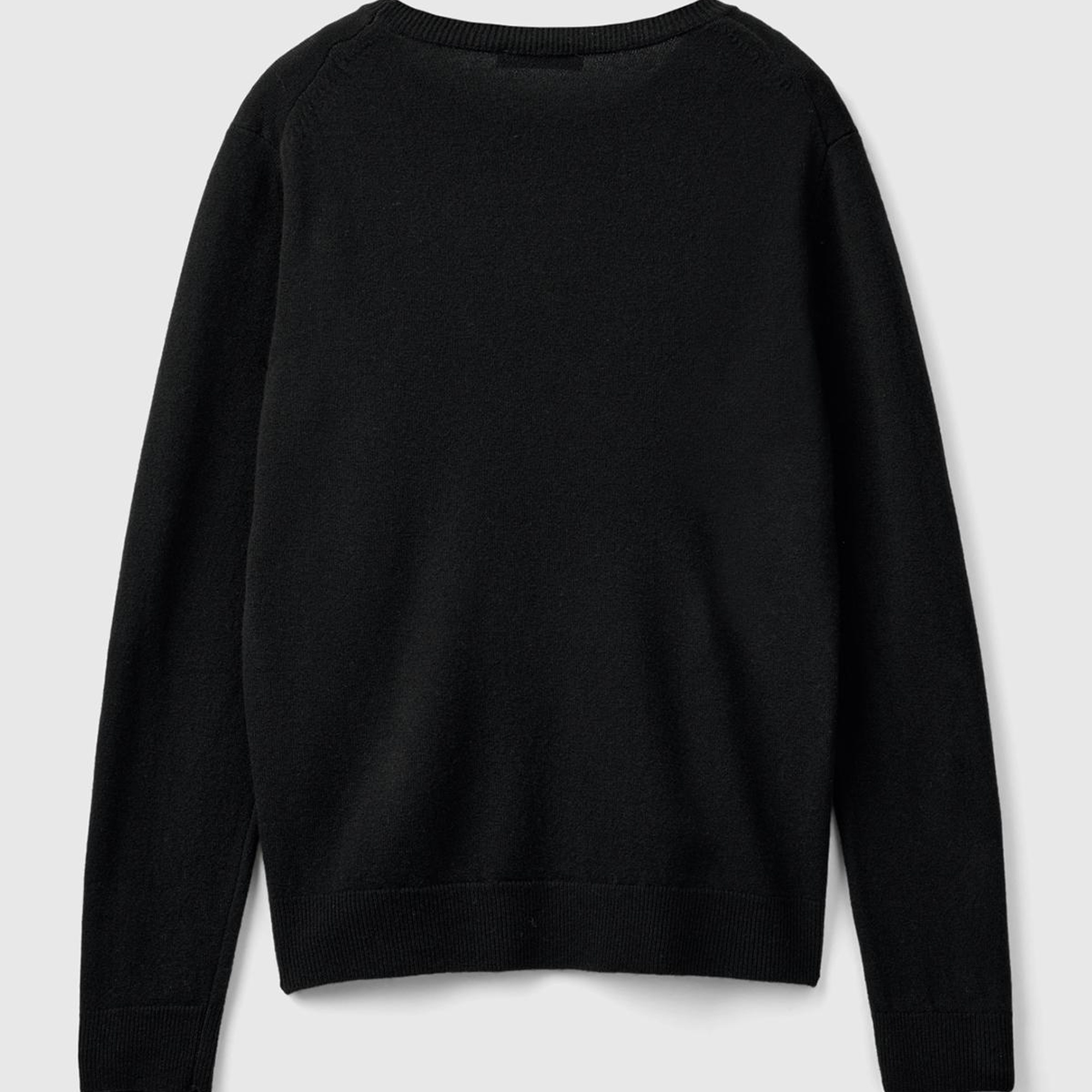 Kadın Siyah Bisiklet Yaka %100 Merino Kazak