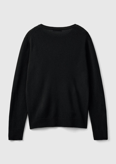  Kadın Siyah Bisiklet Yaka %100 Merino Kazak
