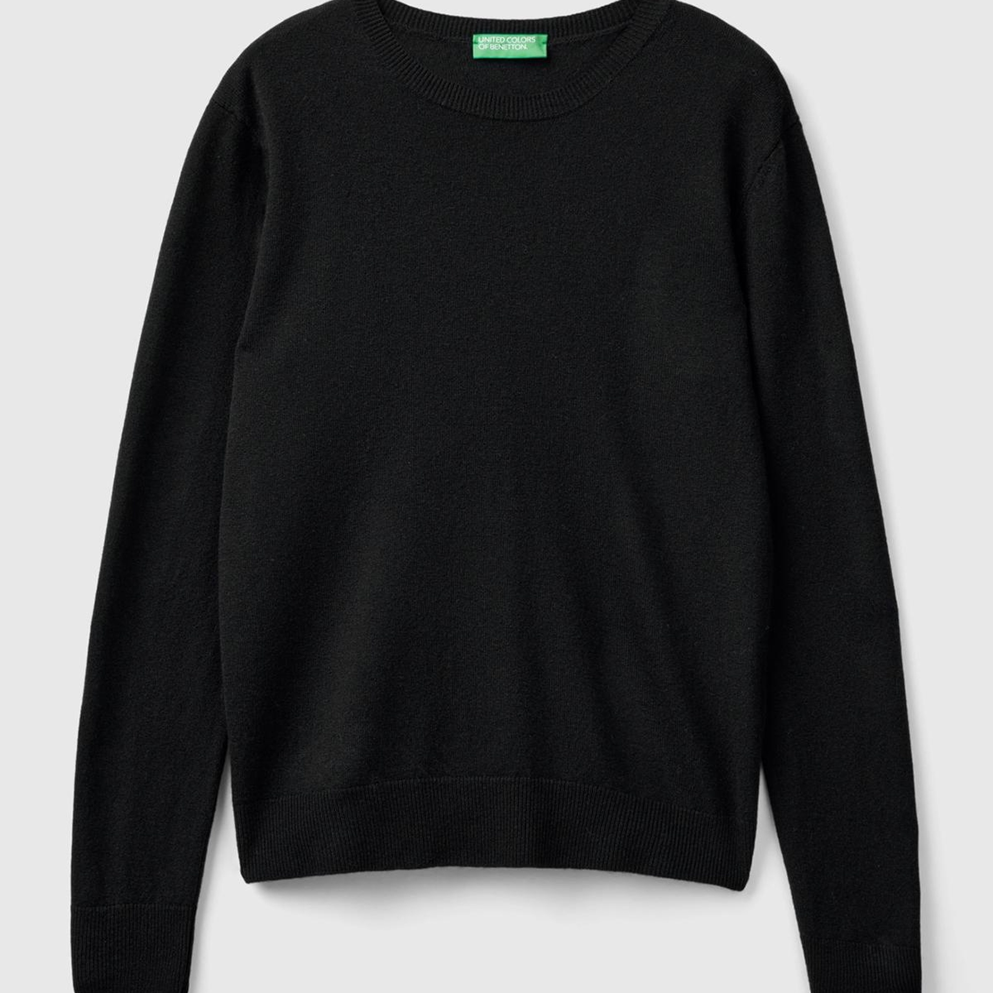 Kadın Siyah Bisiklet Yaka %100 Merino Kazak