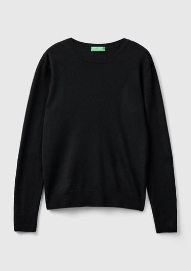  Kadın Siyah Bisiklet Yaka %100 Merino Kazak