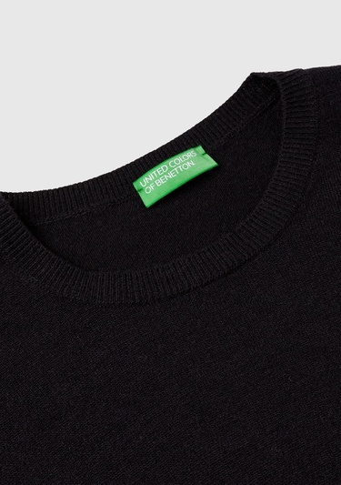  Kadın Siyah Bisiklet Yaka %100 Merino Kazak