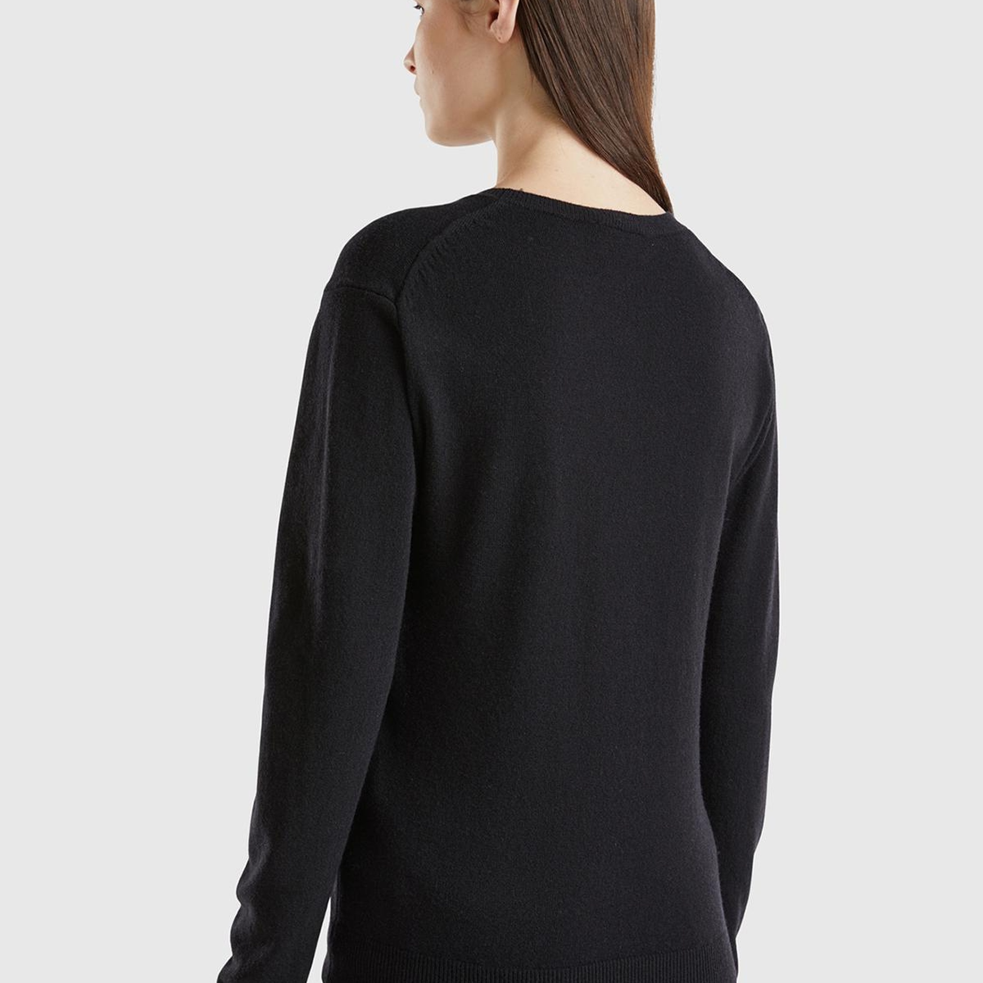 Kadın Siyah Bisiklet Yaka %100 Merino Kazak