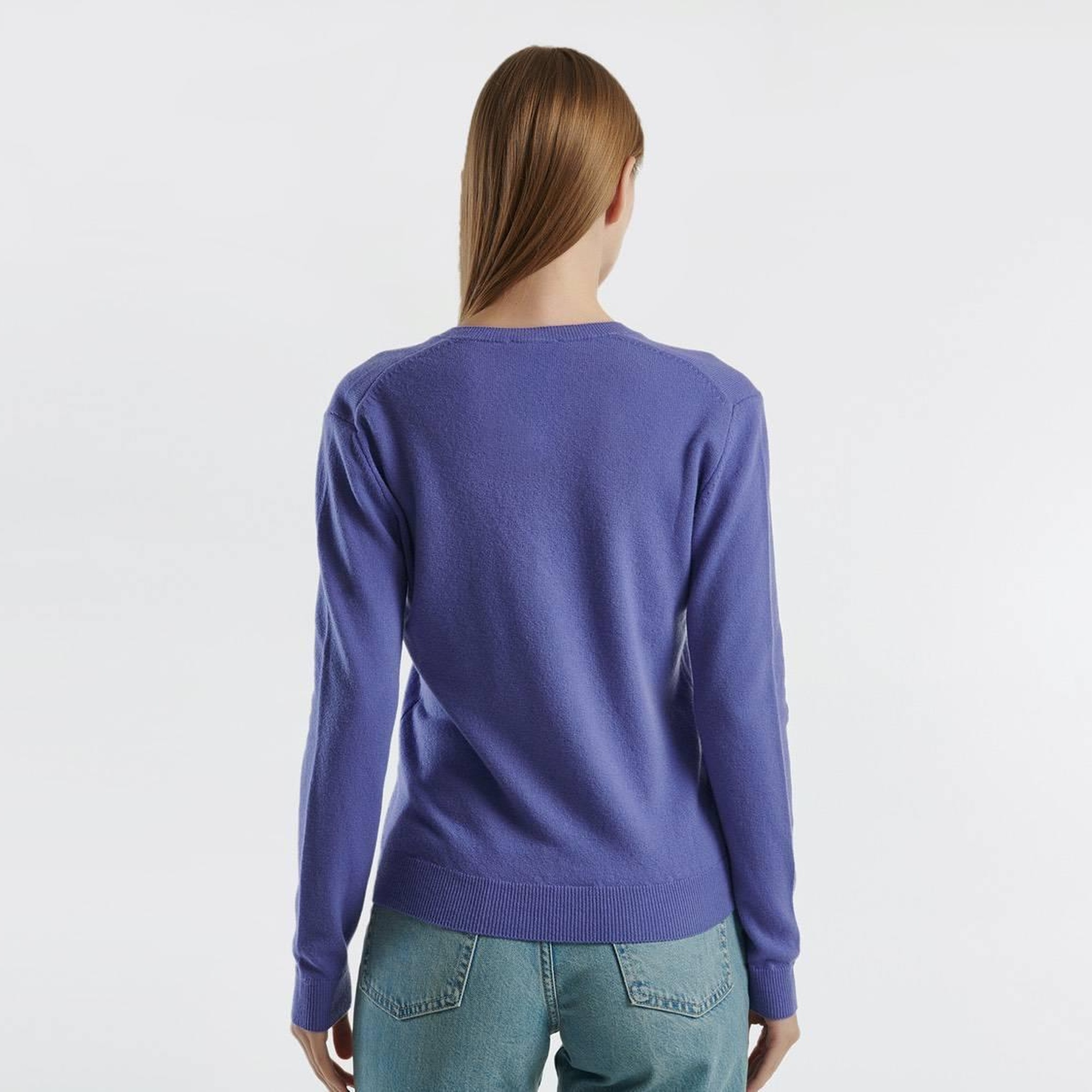 Kadın Mor V Yaka %100 Merino Kazak