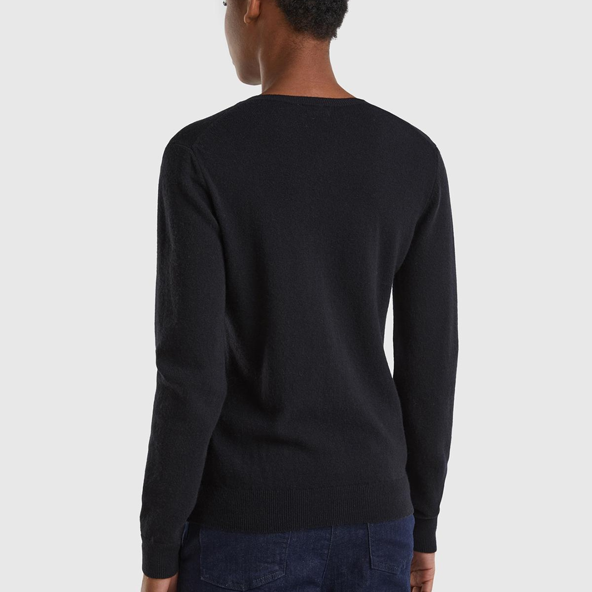 Kadın Siyah Bisiklet Yaka %100 Merino Hırka