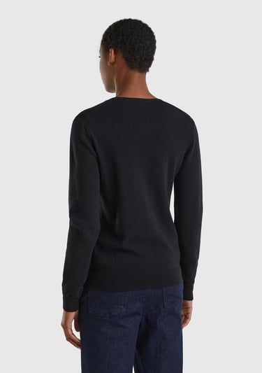  Kadın Siyah Bisiklet Yaka %100 Merino Hırka