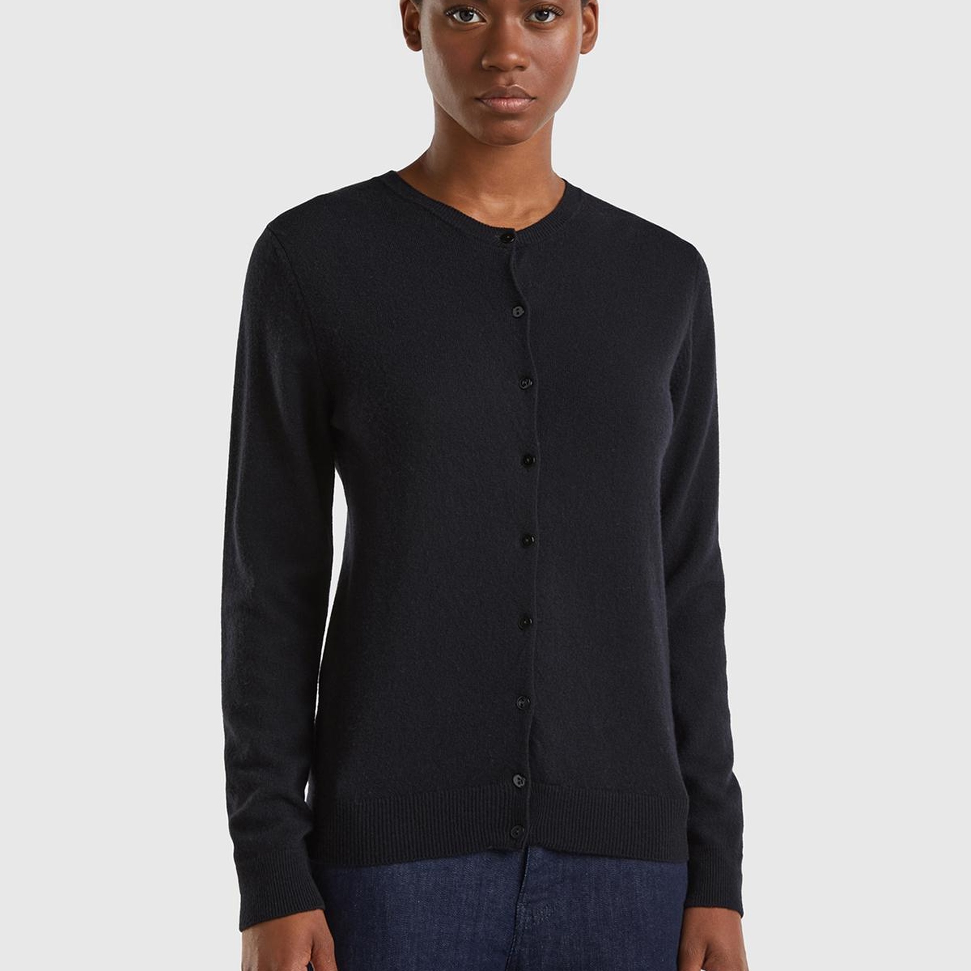 Kadın Siyah Bisiklet Yaka %100 Merino Hırka