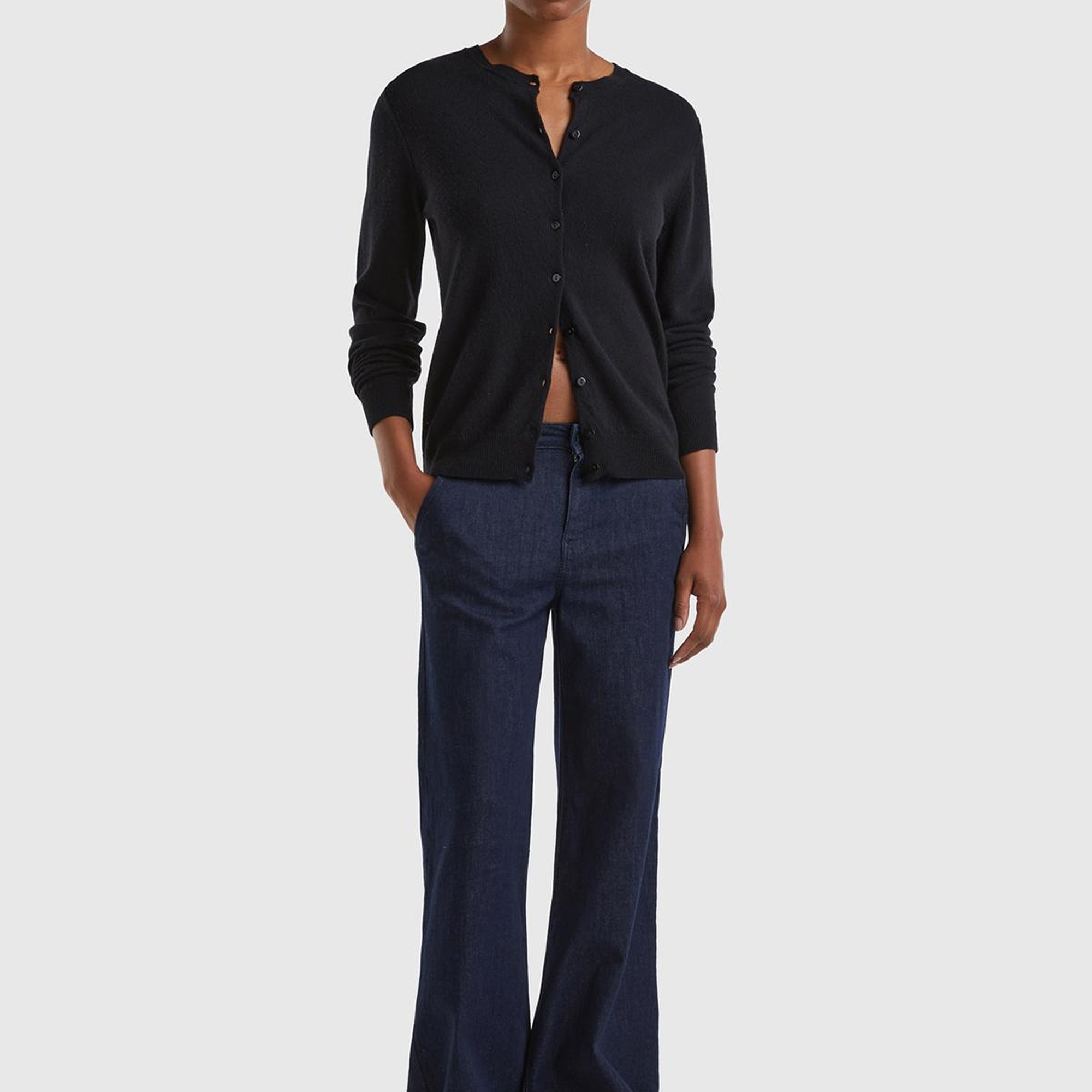 Kadın Siyah Bisiklet Yaka %100 Merino Hırka