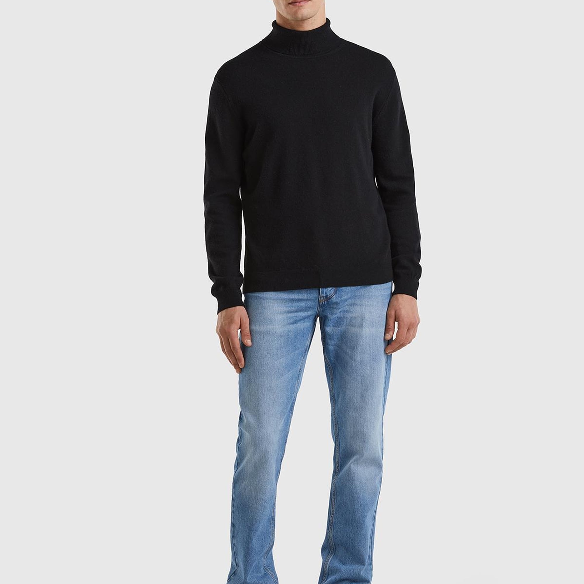 Erkek Siyah Boğazlı %100 Merino Kazak