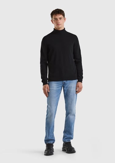  Erkek Siyah Boğazlı %100 Merino Kazak