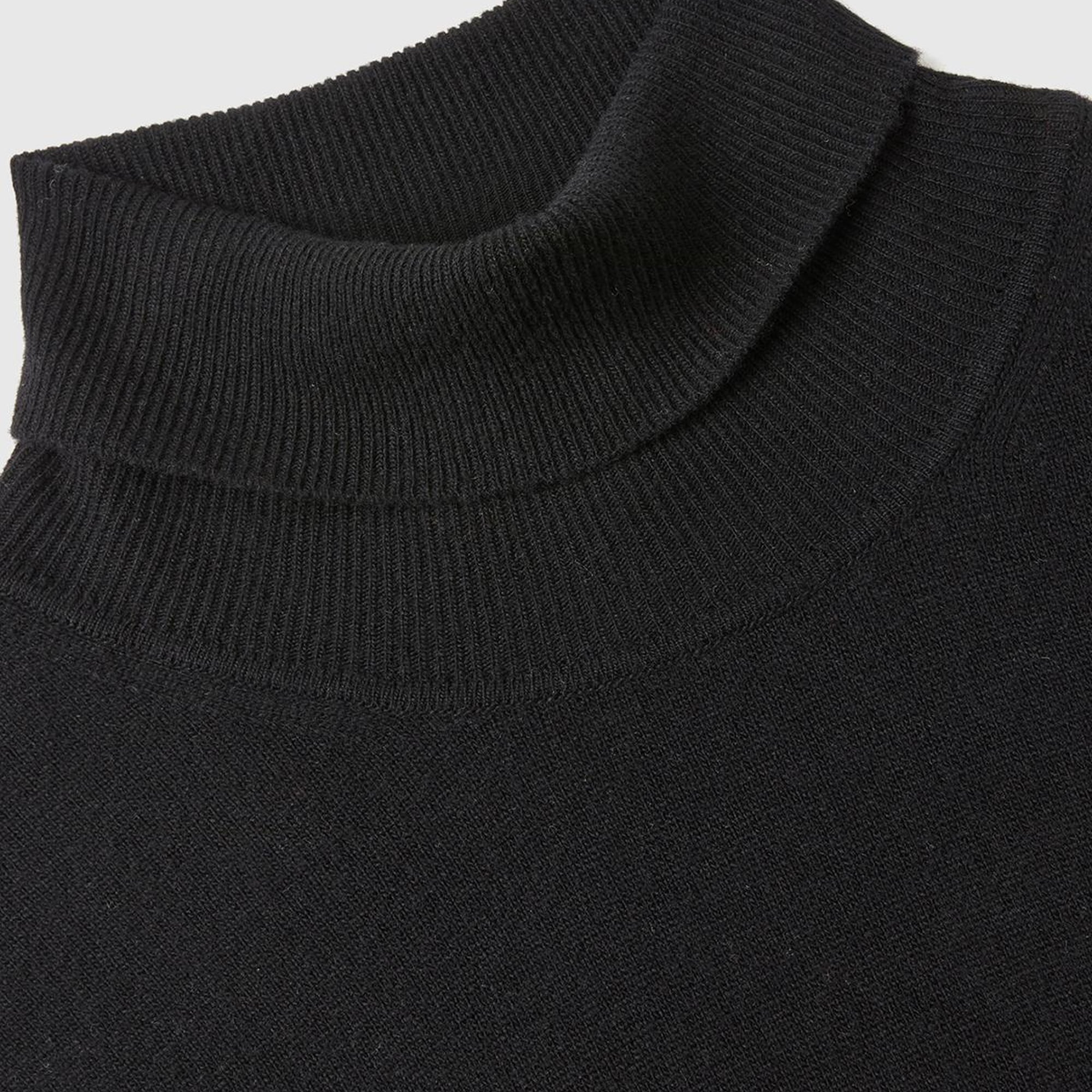Erkek Siyah Boğazlı %100 Merino Kazak