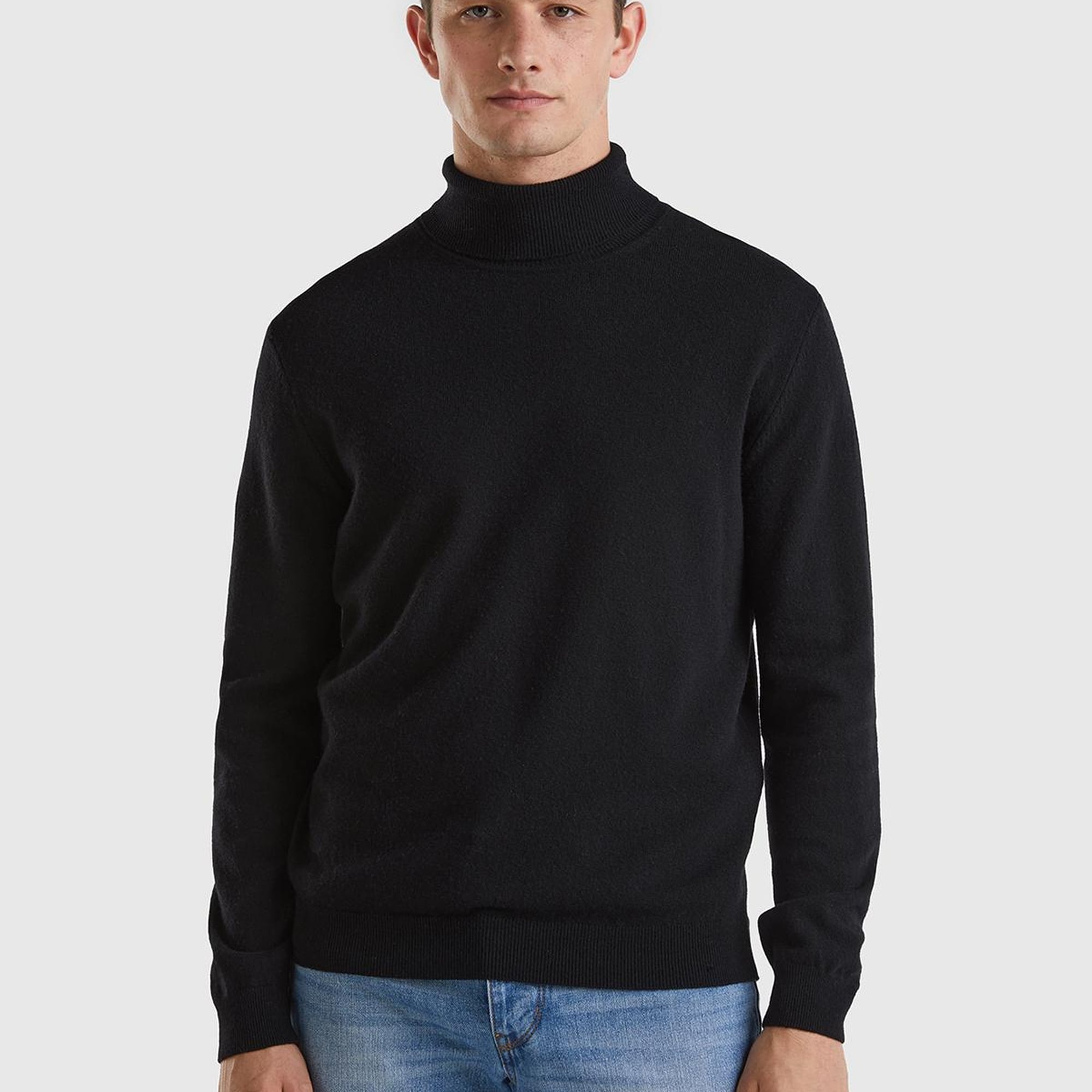 Erkek Siyah Boğazlı %100 Merino Kazak