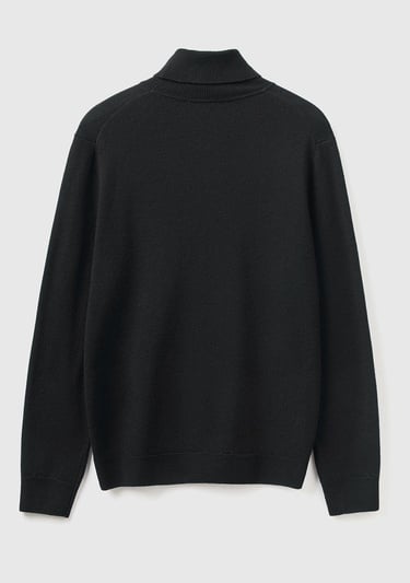  Erkek Siyah Boğazlı %100 Merino Kazak