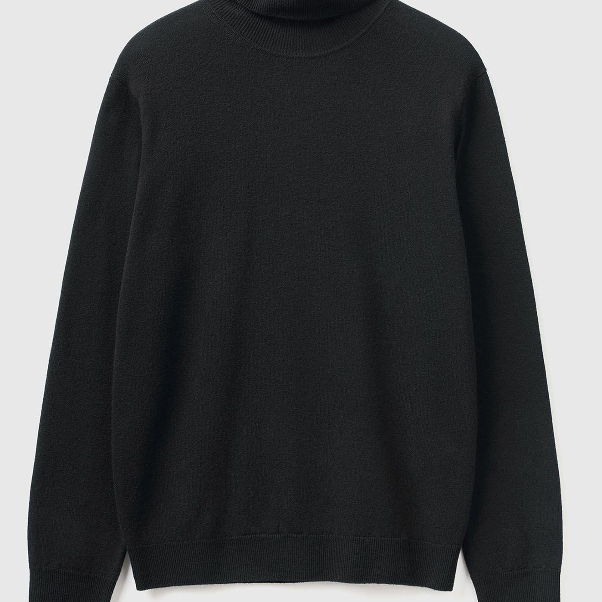 Erkek Siyah Boğazlı %100 Merino Kazak