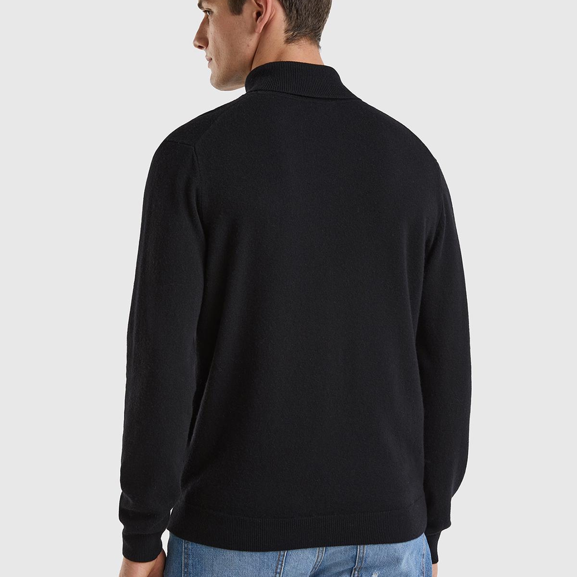 Erkek Siyah Boğazlı %100 Merino Kazak