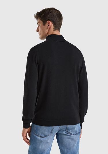  Erkek Siyah Boğazlı %100 Merino Kazak