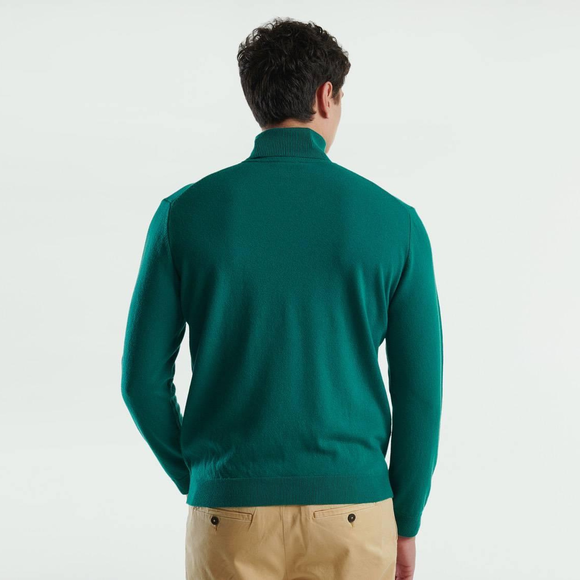 Erkek Yeşil Boğazlı %100 Merino Kazak