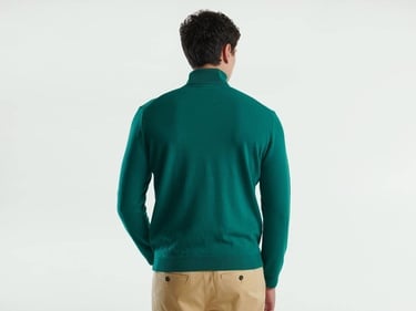  Erkek Yeşil Boğazlı %100 Merino Kazak