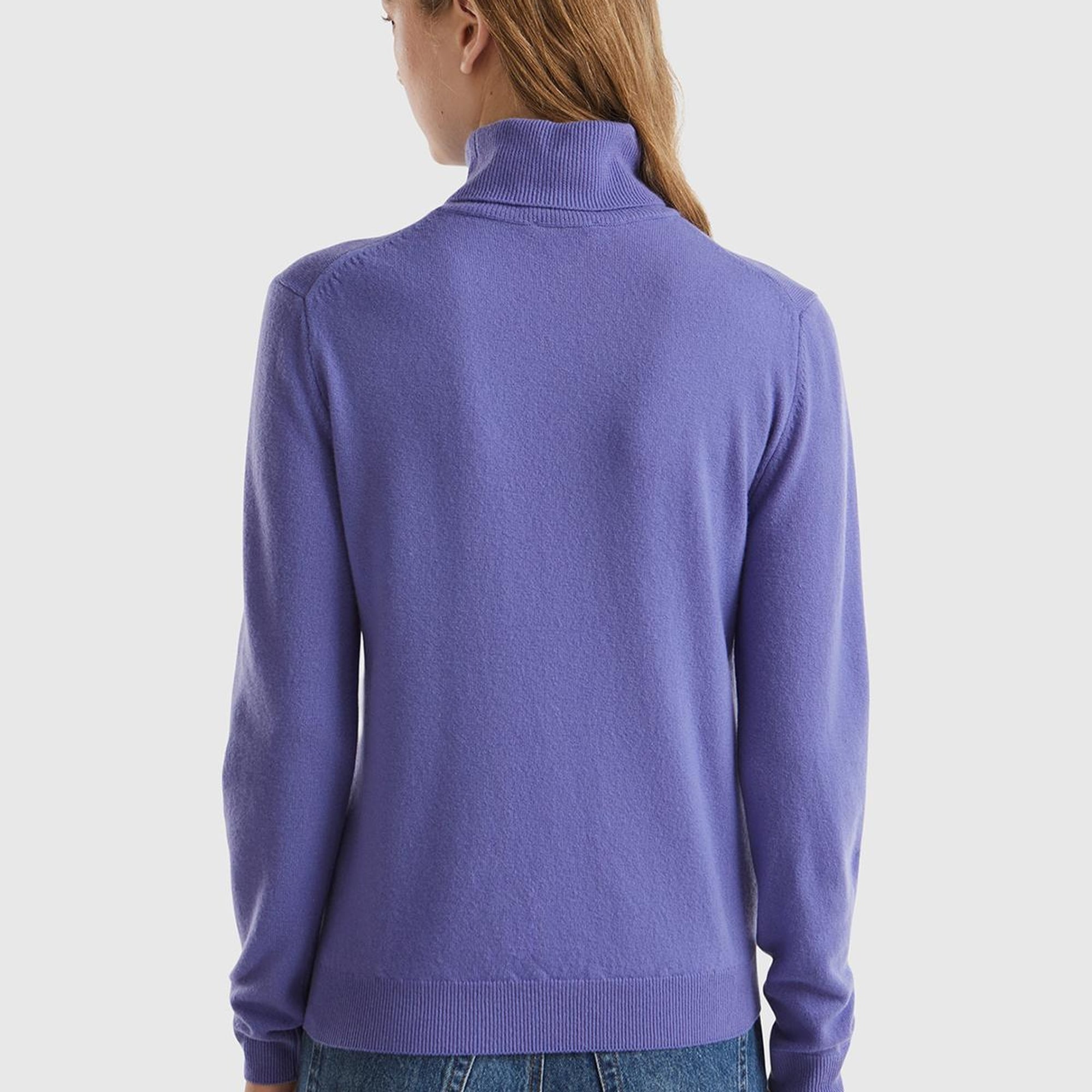 Kadın Mor Dik Yaka %100 Merino Kazak