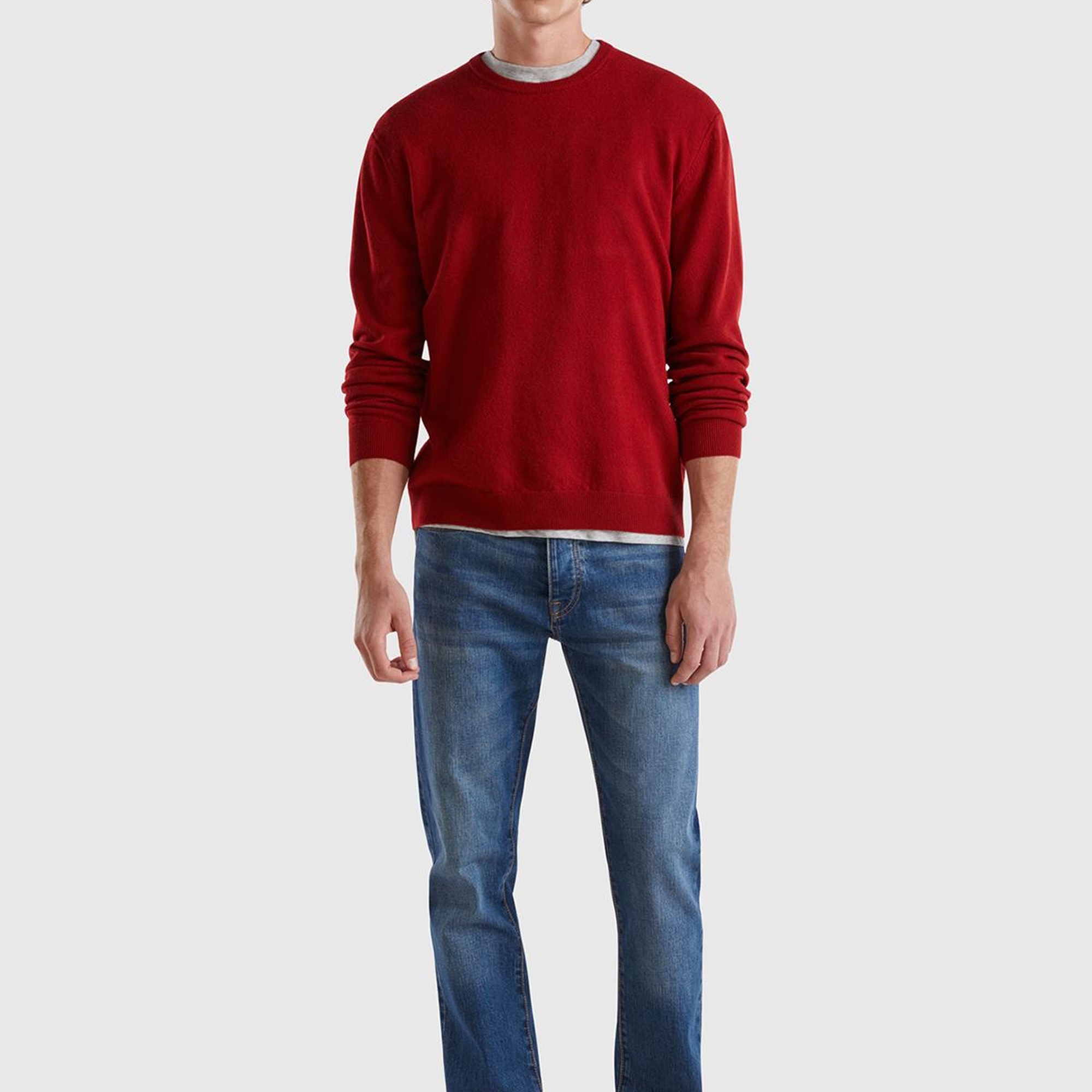 Erkek Bordo Bisiklet Yaka %100 Merino Kazak