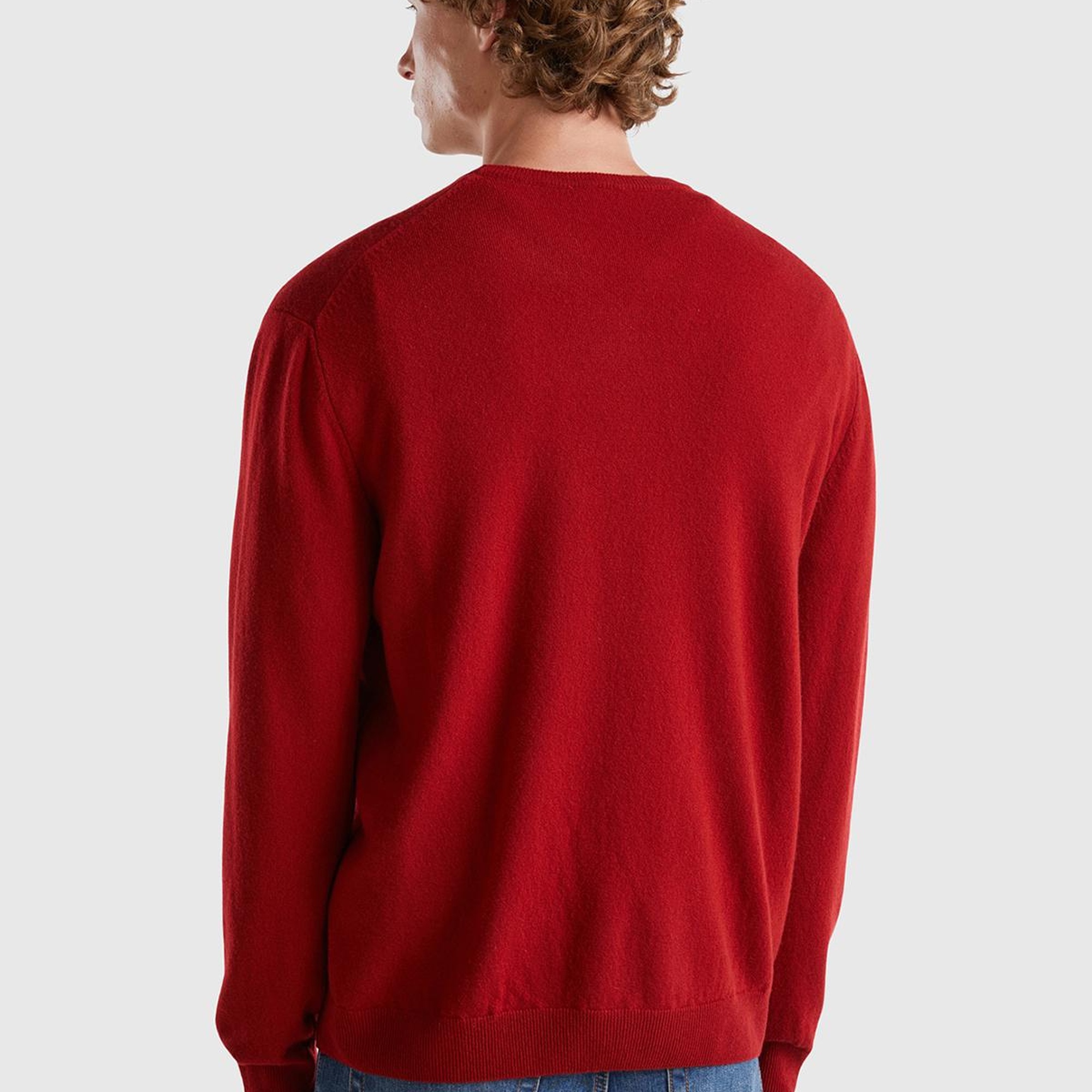 Erkek Bordo Bisiklet Yaka %100 Merino Kazak