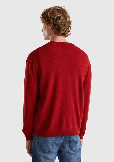  Erkek Bordo Bisiklet Yaka %100 Merino Kazak