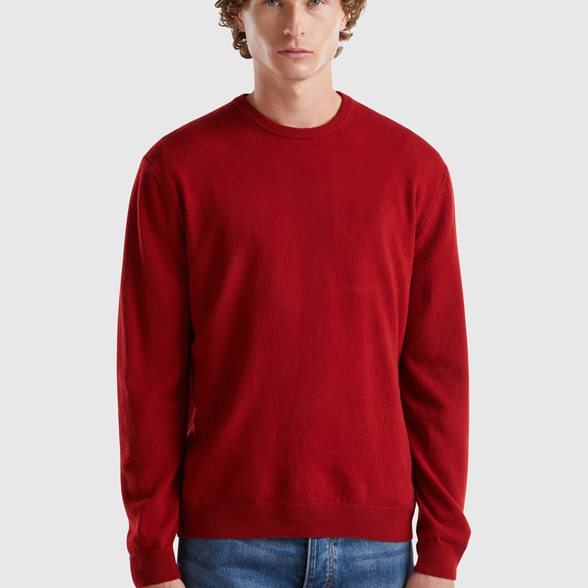 Erkek Bordo Bisiklet Yaka %100 Merino Kazak