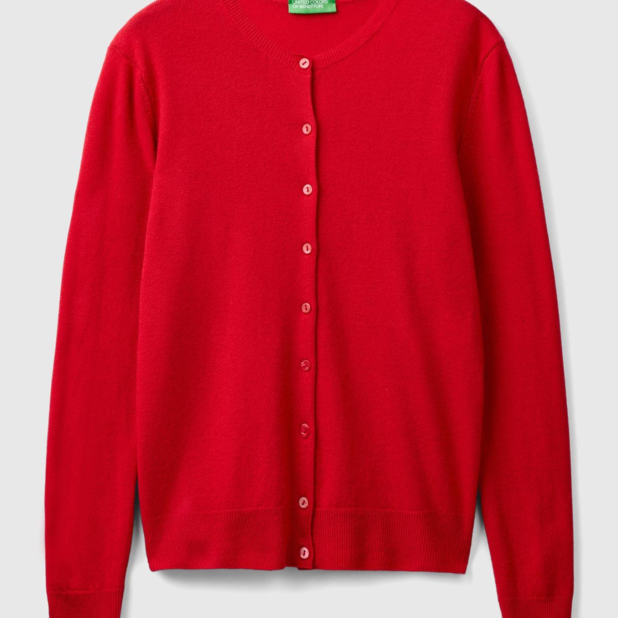 Kadın Kırmızı Bisiklet Yaka %100 Merino Hırka