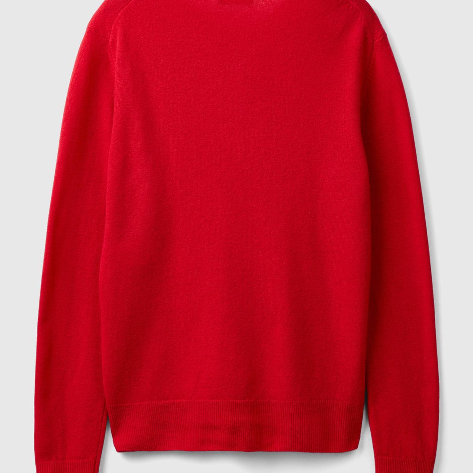 Kadın Kırmızı Bisiklet Yaka %100 Merino Hırka