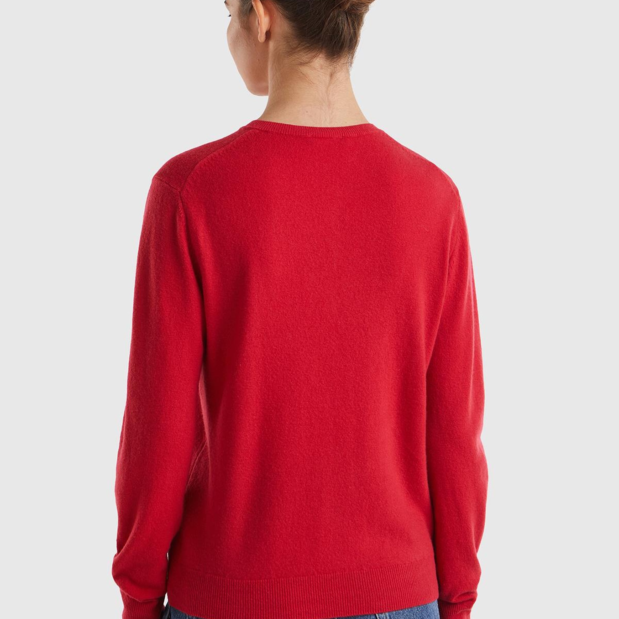 Kadın Kırmızı Bisiklet Yaka %100 Merino Hırka