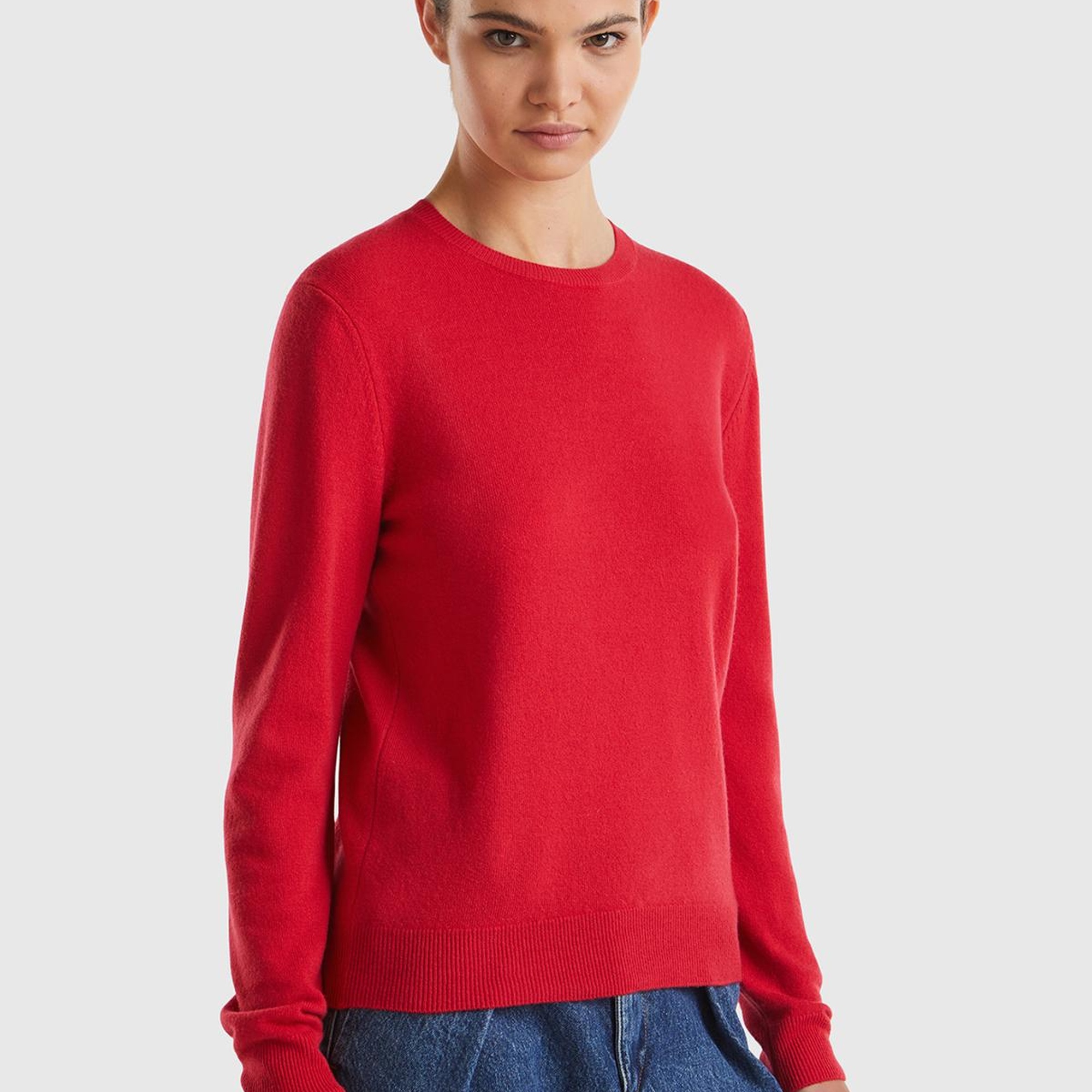 Kadın Kırmızı Bisiklet Yaka %100 Merino Kazak