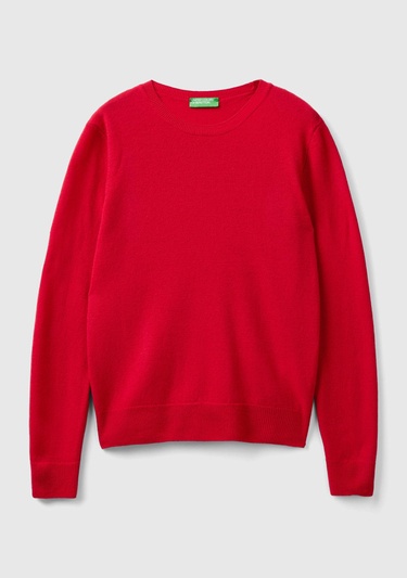  Kadın Kırmızı Bisiklet Yaka %100 Merino Kazak