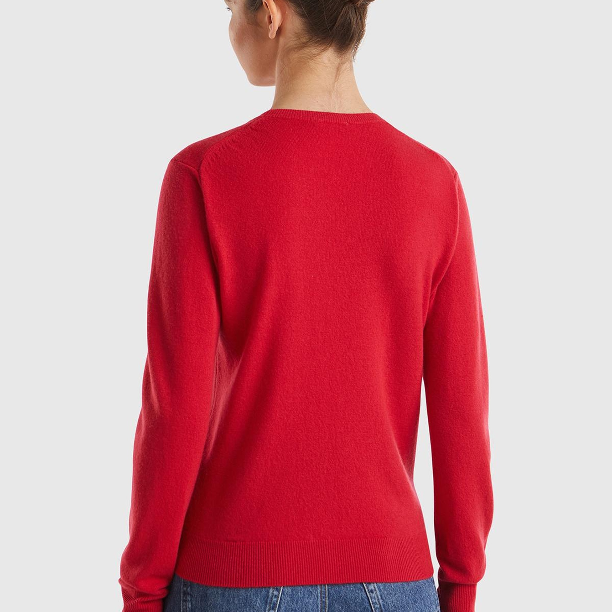 Kadın Kırmızı Bisiklet Yaka %100 Merino Kazak