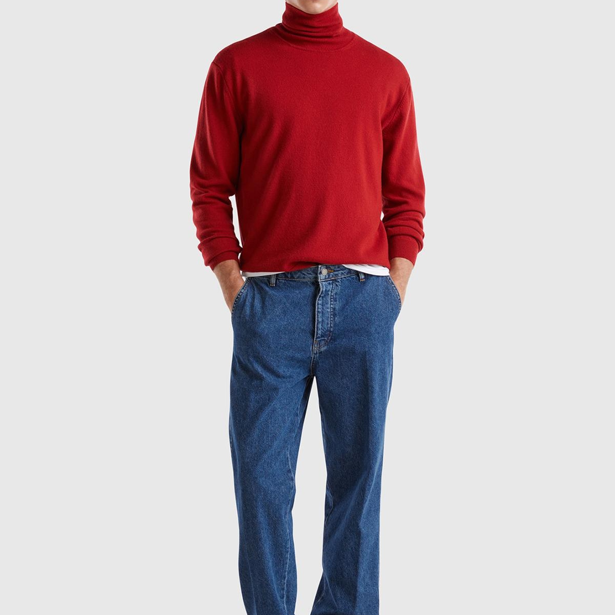 Erkek Bordo Boğazlı %100 Merino Kazak