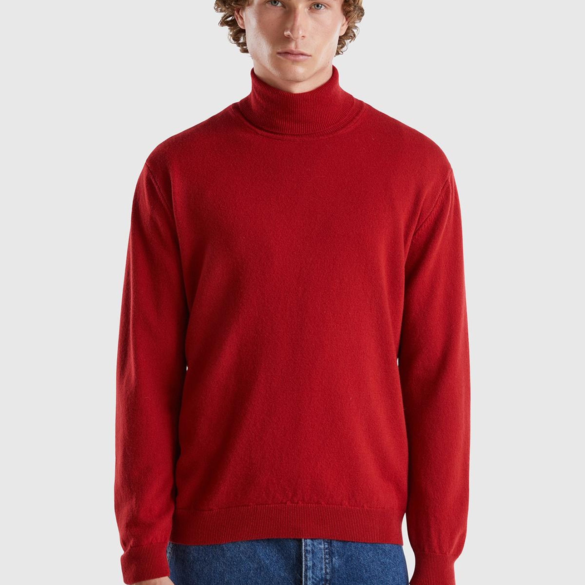 Erkek Bordo Boğazlı %100 Merino Kazak